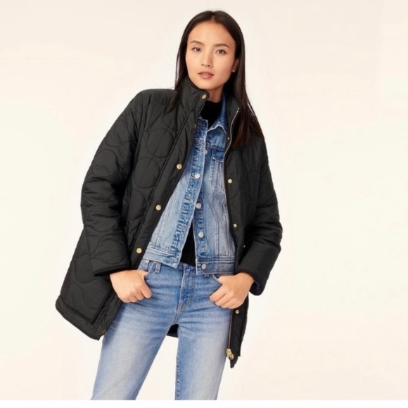 J Crew Quilted Cocoon coat size S‎ black packets winter fall - Picture 6 of 12